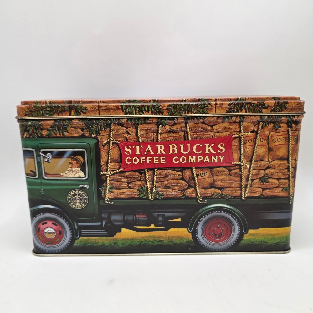Starbucks Coffee Tin Silver Crane England Delivery Truck Harvest Vintage Decor